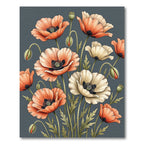 Coral Cream Poppy Floral Arrangement Rug