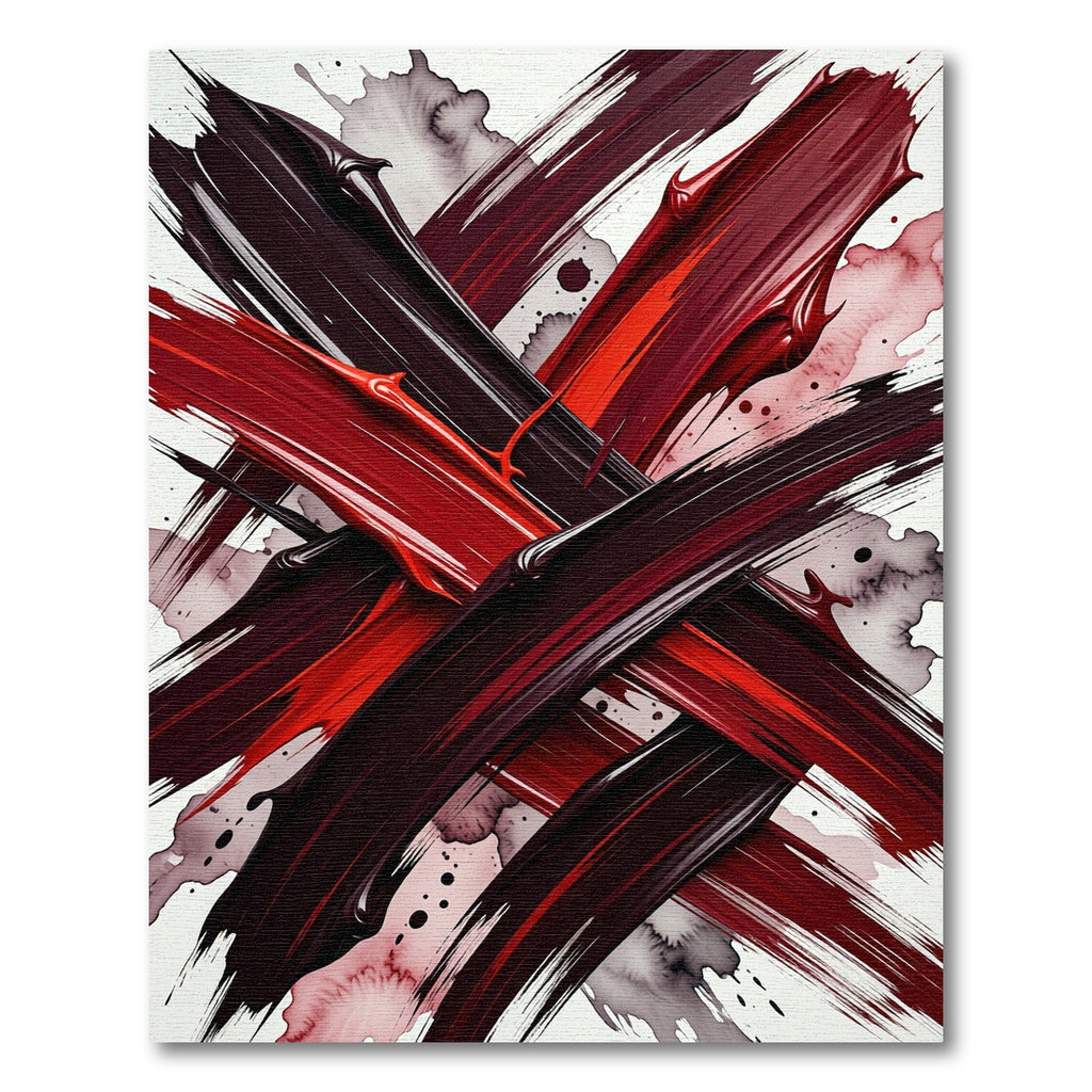 Crimson Red Bold Brushstroke Abstract Rug