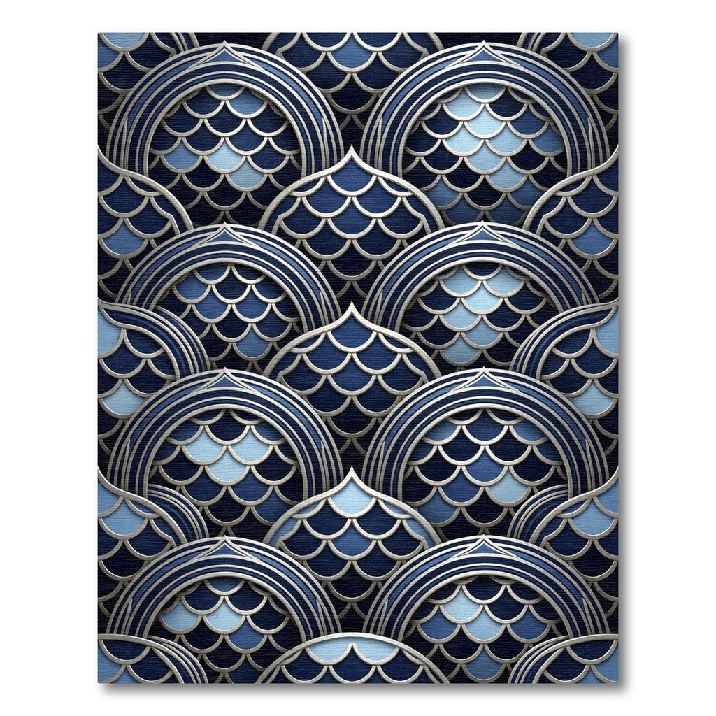 Deep Blue Layered Scale Arch Rug