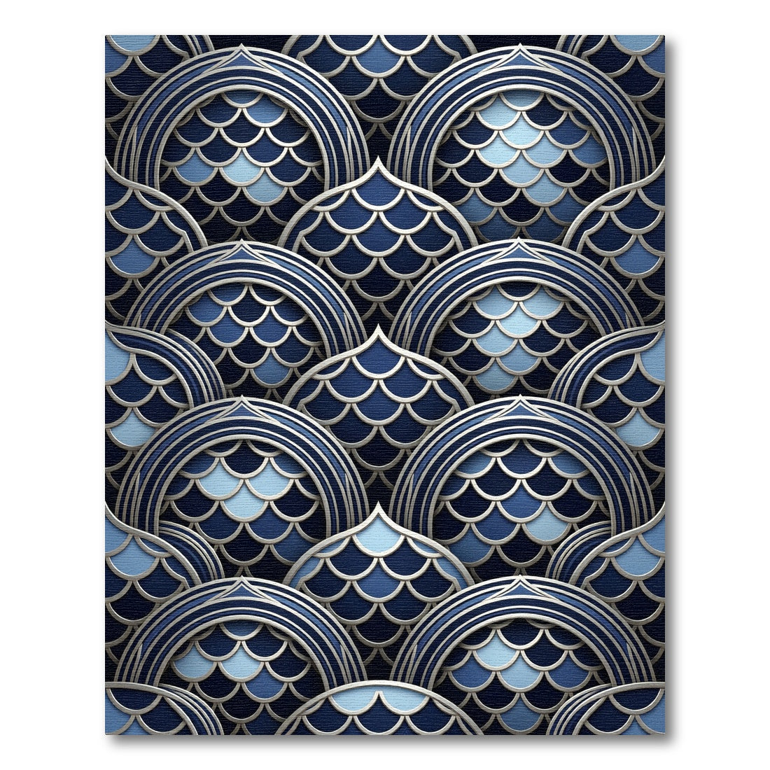 Deep Blue Layered Scale Arch Rug