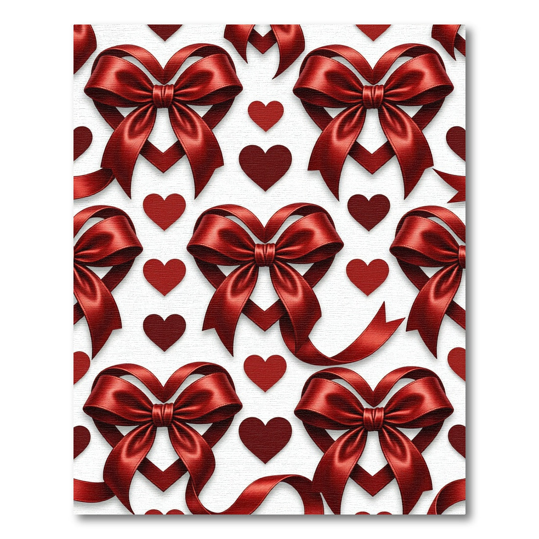 Crimson Heart Bow Ribbon Pattern Rug