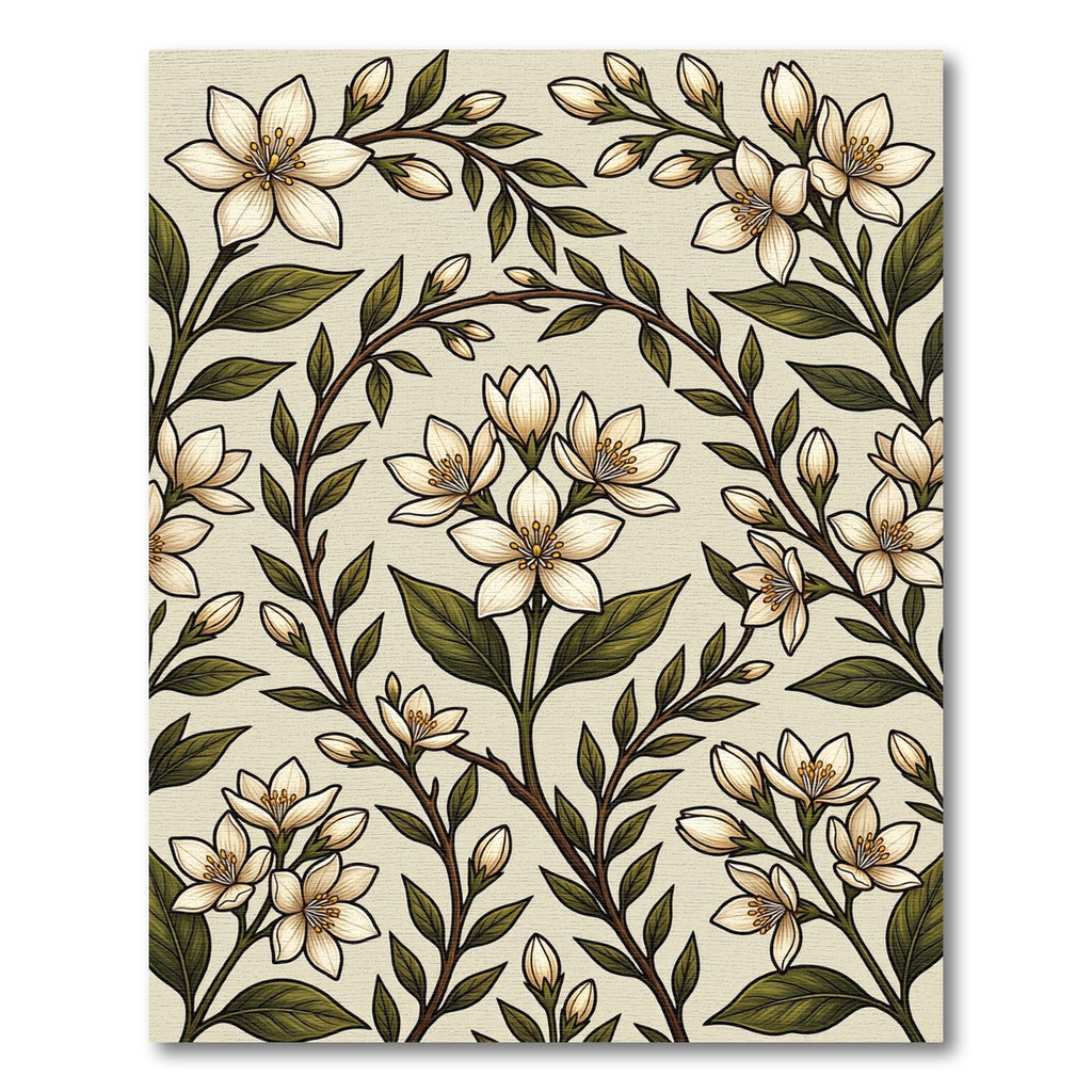 Cream White Floral Botanical Branches Rug