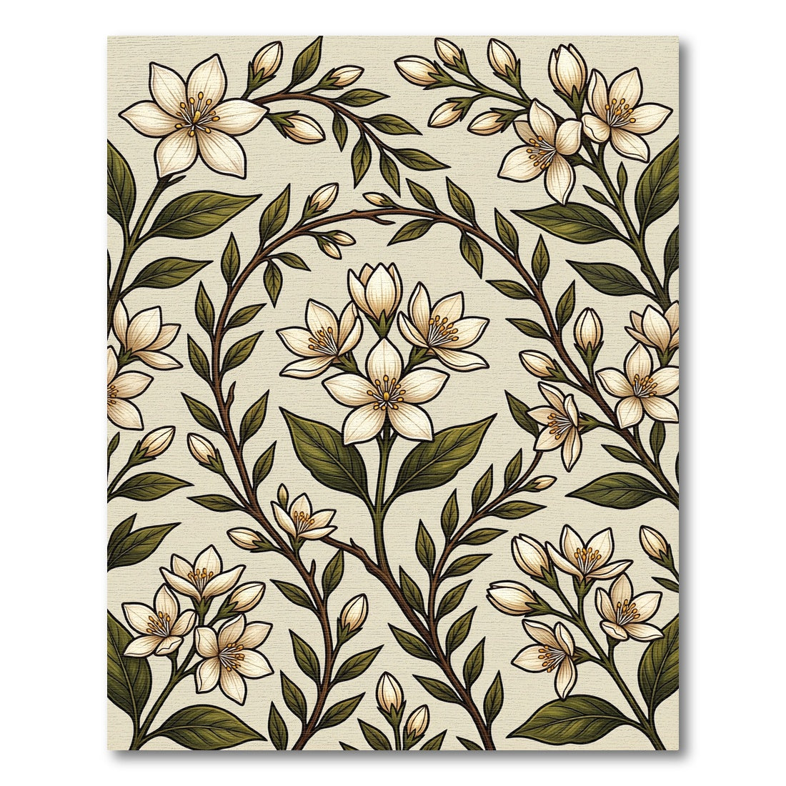 Cream White Floral Botanical Branches Rug