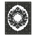 Ornate Black and White Floral Scroll Rug