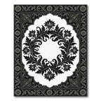 Ornate Black and White Floral Scroll Rug