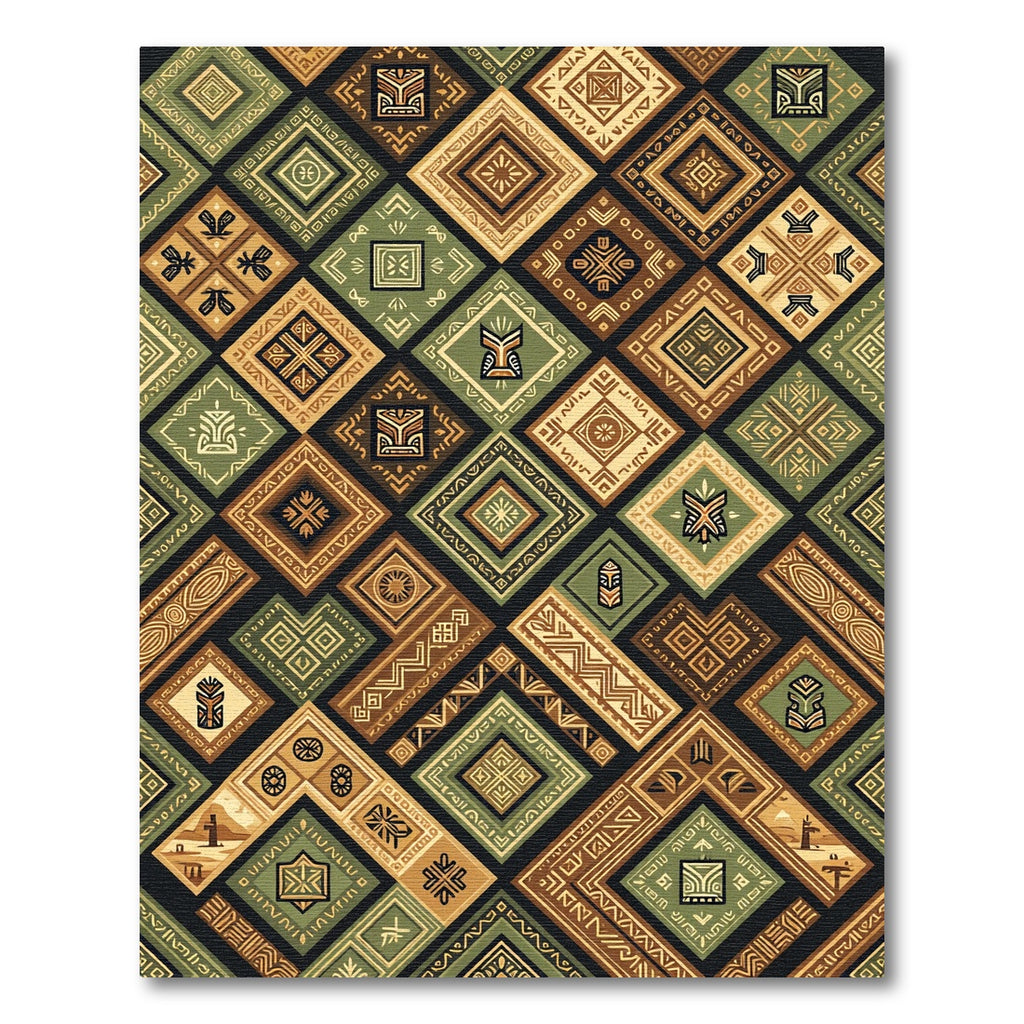 Earthy Olive Geometric Aztec Diamond Rug