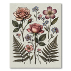 Vintage Rose Botanical Fern Collage Rug