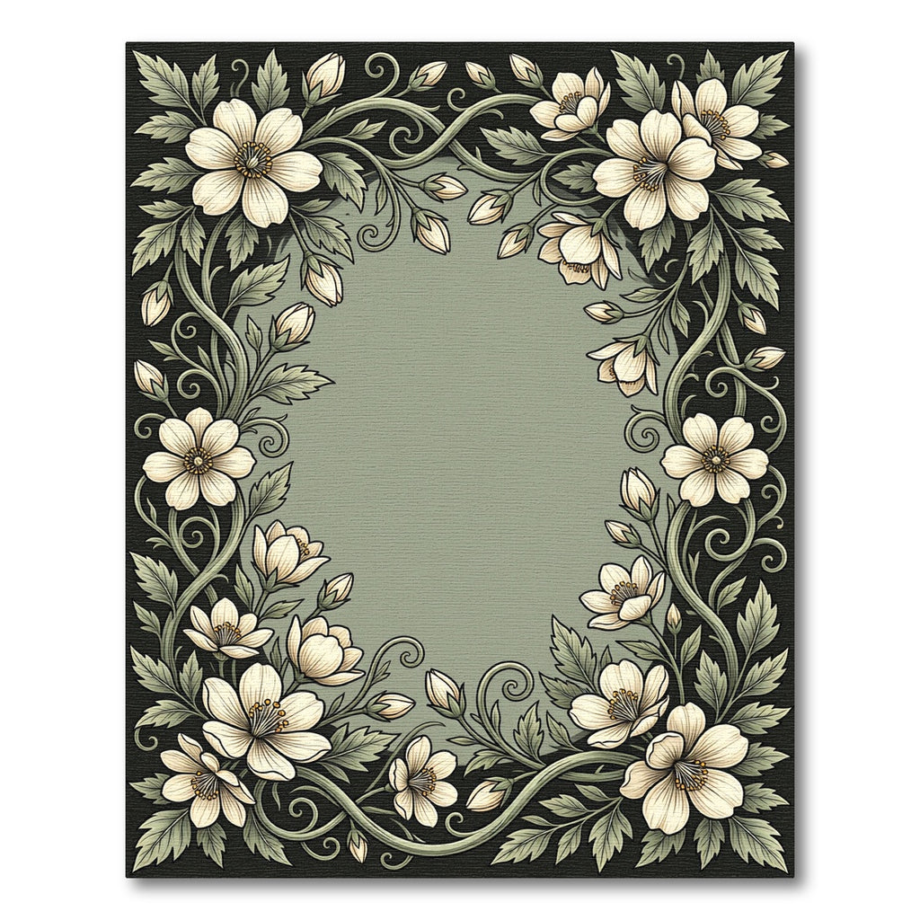 Cream Blossom Vine Detailed Border Rug