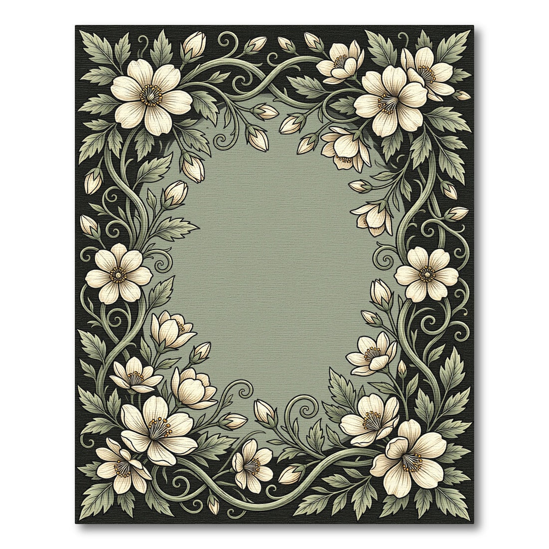 Cream Blossom Vine Detailed Border Rug
