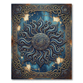 Celestial Blue Gold Ornate Mandala Art Rug