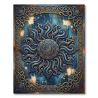 Celestial Blue Gold Ornate Mandala Art Rug