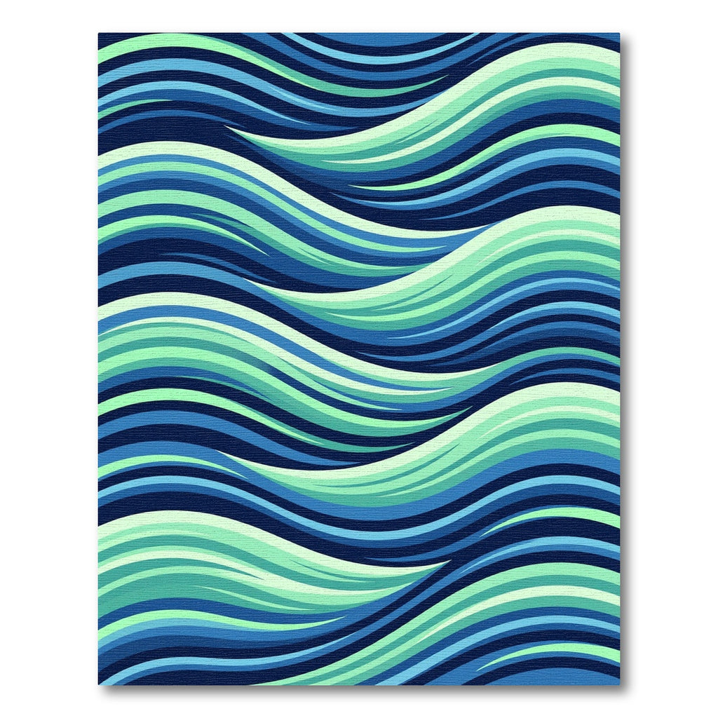 Modern Blue and Mint Wavy Ocean Rug