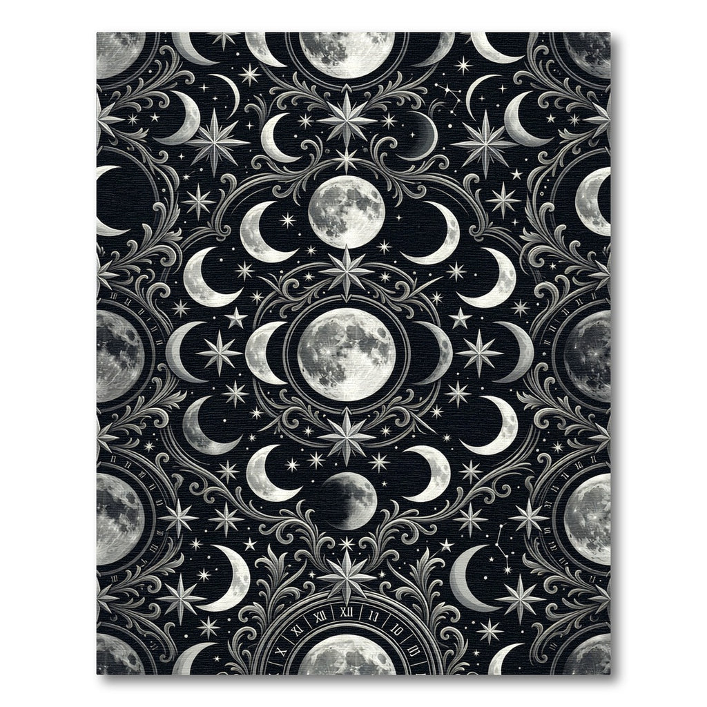 Celestial Silver Moon and Star Tapestry Rug