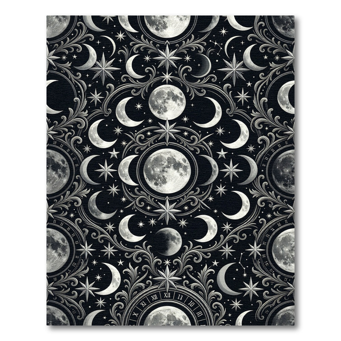 Celestial Silver Moon and Star Tapestry Rug
