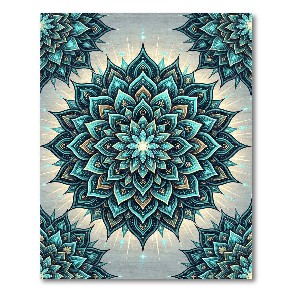 Teal Golden Mandala Bloom Radiance Rug