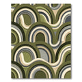 Retro Olive Green Layered Arch Rug