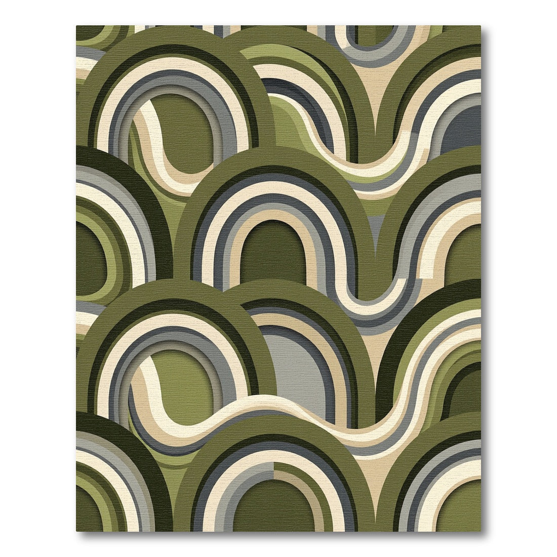 Retro Olive Green Layered Arch Rug