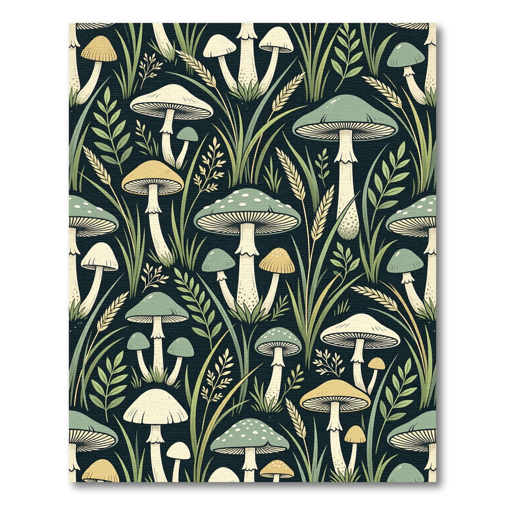 Whimsical Forest Mushroom and Wheat Botanical Rug