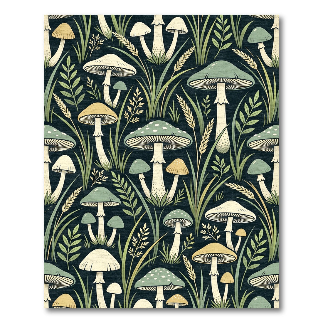 Whimsical Forest Mushroom and Wheat Botanical Rug