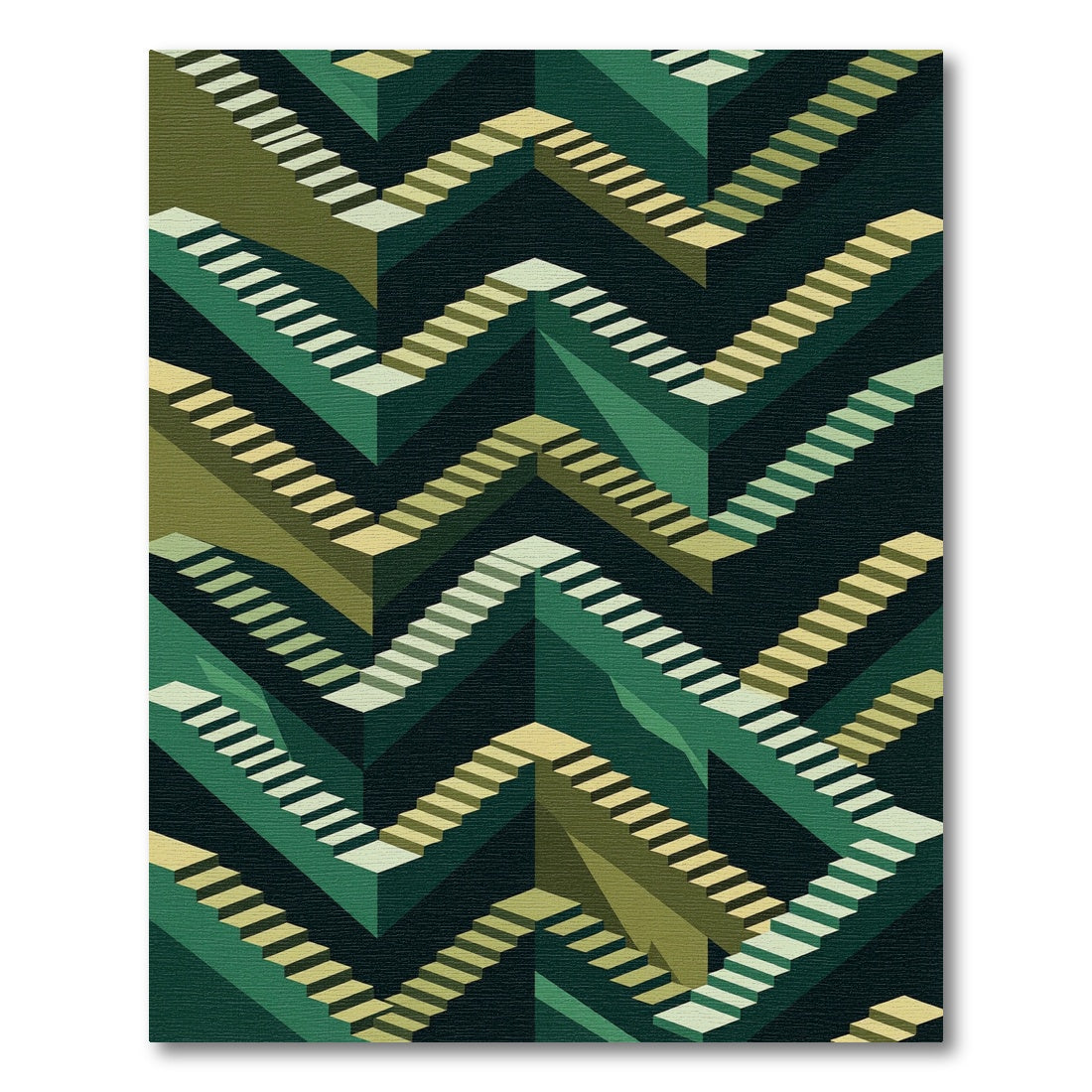 Green Geometric Impossible Staircase Rug