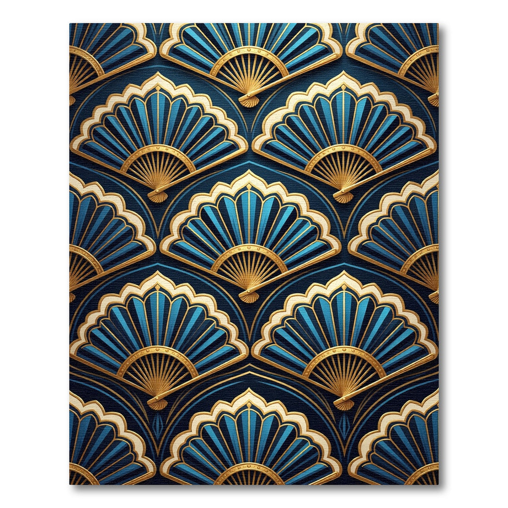 Art Deco Blue Gold Fan Medallion Rug