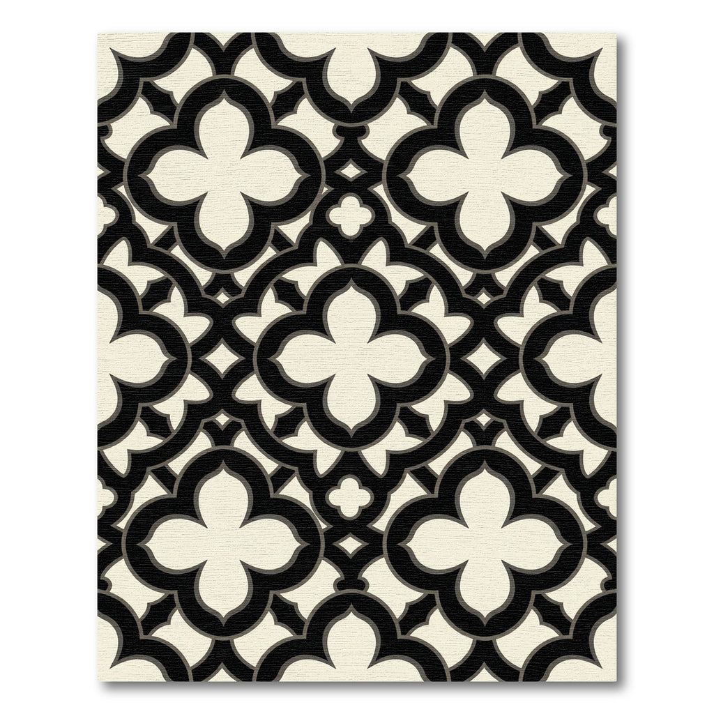 Classic Black and Cream Quatrefoil Grid Rug