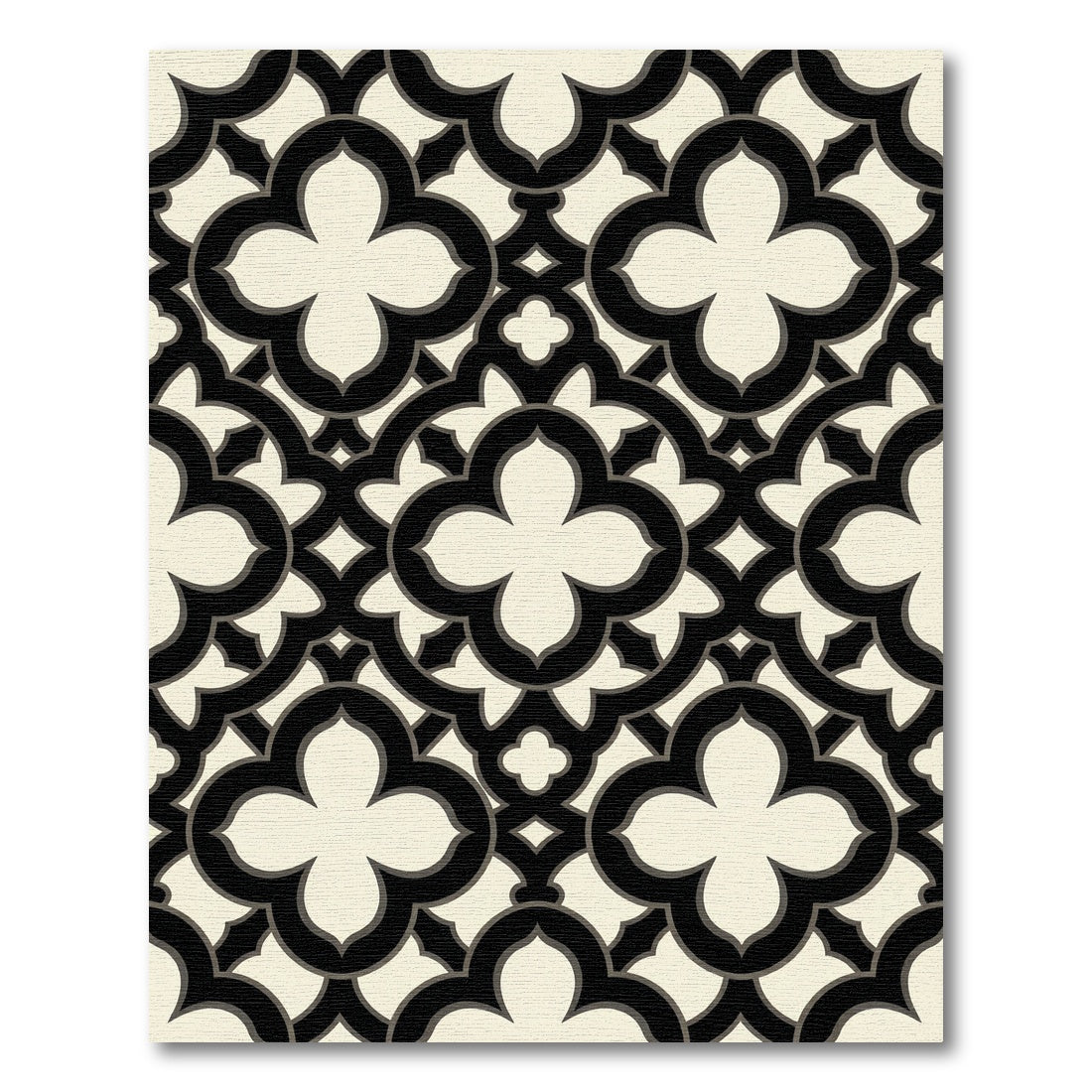 Classic Black and Cream Quatrefoil Grid Rug