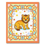 Orange Bordered Lion Cub Playful Stars Rug