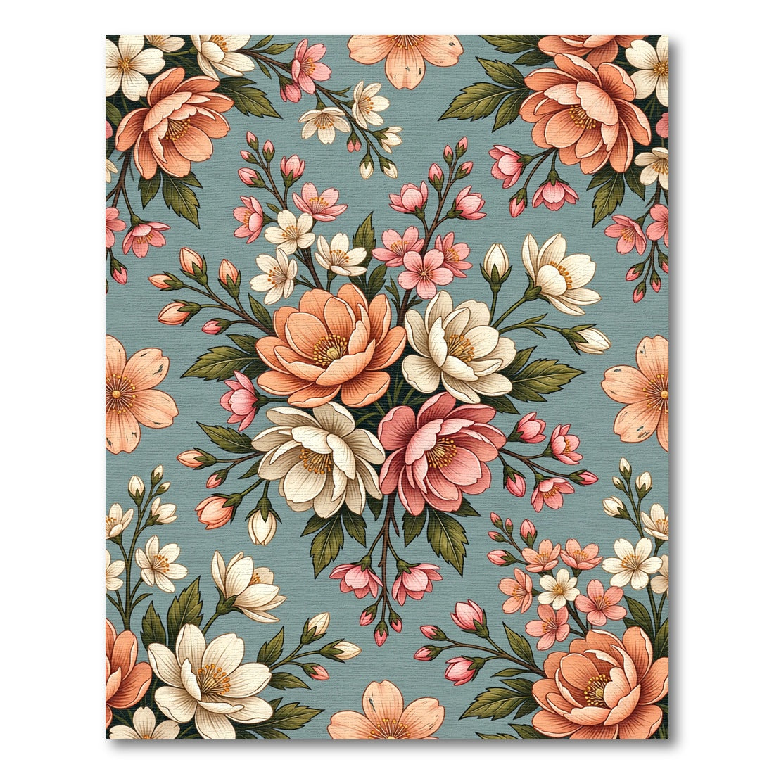 Coral Peach Blossom Garland Rug