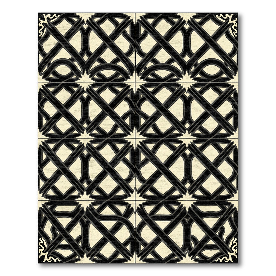 Elegant Black and Cream Intersecting Grid Rug