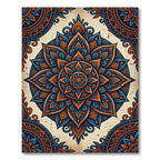 Ornate Indigo and Burnt Orange Mandala Rug
