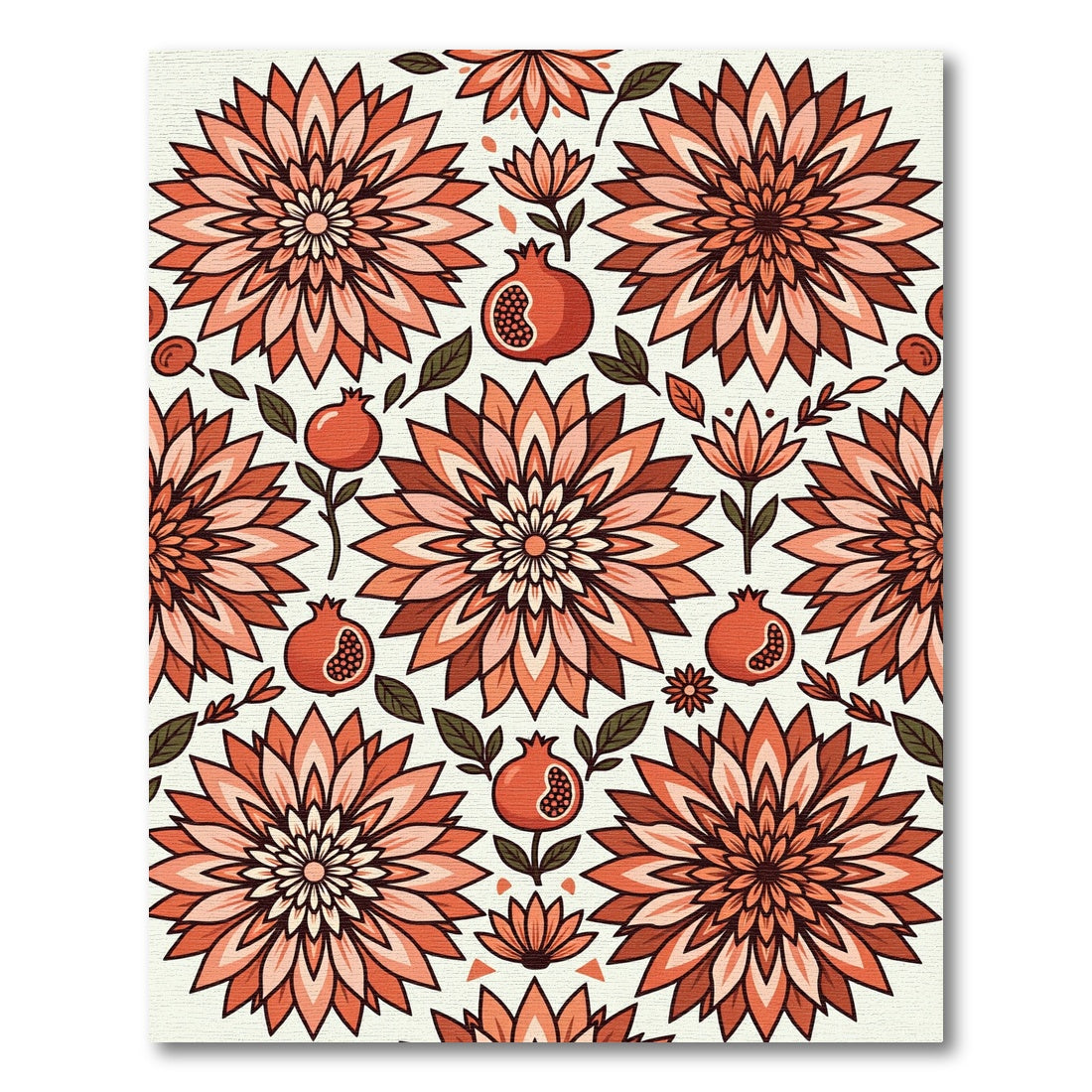 Terracotta Floral Pomegranate Botanical Illustration Rug