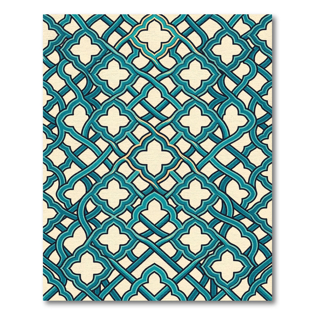 Teal Lattice Quatrefoil Geometric Rug