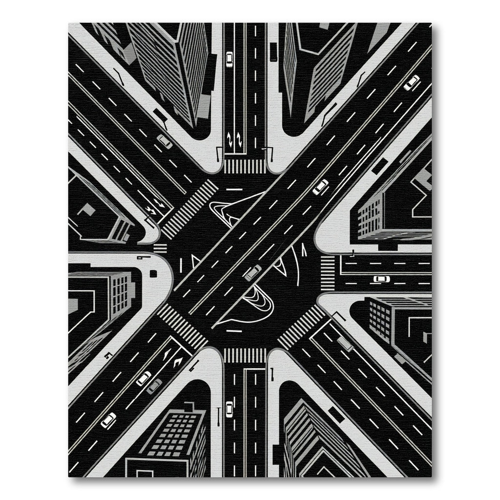 Monochrome Urban Intersection Highway Roads Rug