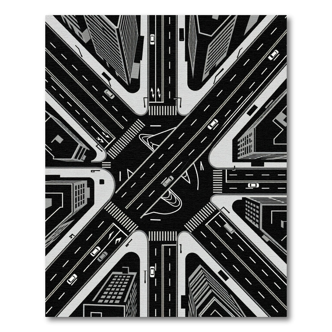 Monochrome Urban Intersection Highway Roads Rug