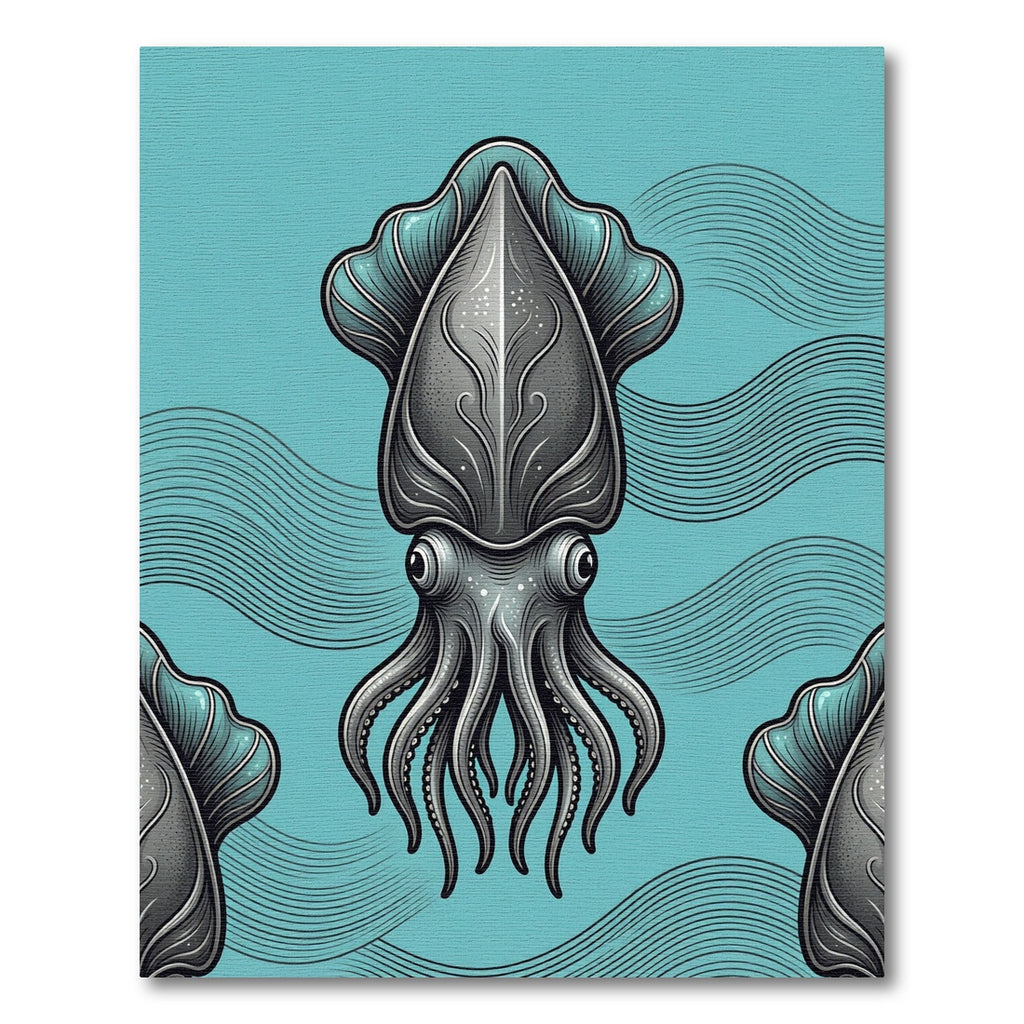 Art Deco Gray Squid Ocean Waves Rug