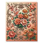 Elegant Coral Floral Baroque Bouquet Rug