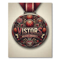 Vintage Crimson Basketball Medal Emblem Rug