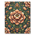 Elegant Peach Peony Floral Damask Rug