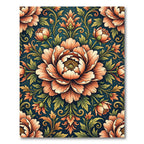 Elegant Peach Peony Floral Damask Rug