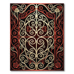 Red Cream Scrollwork Rose Garden Gate Rug