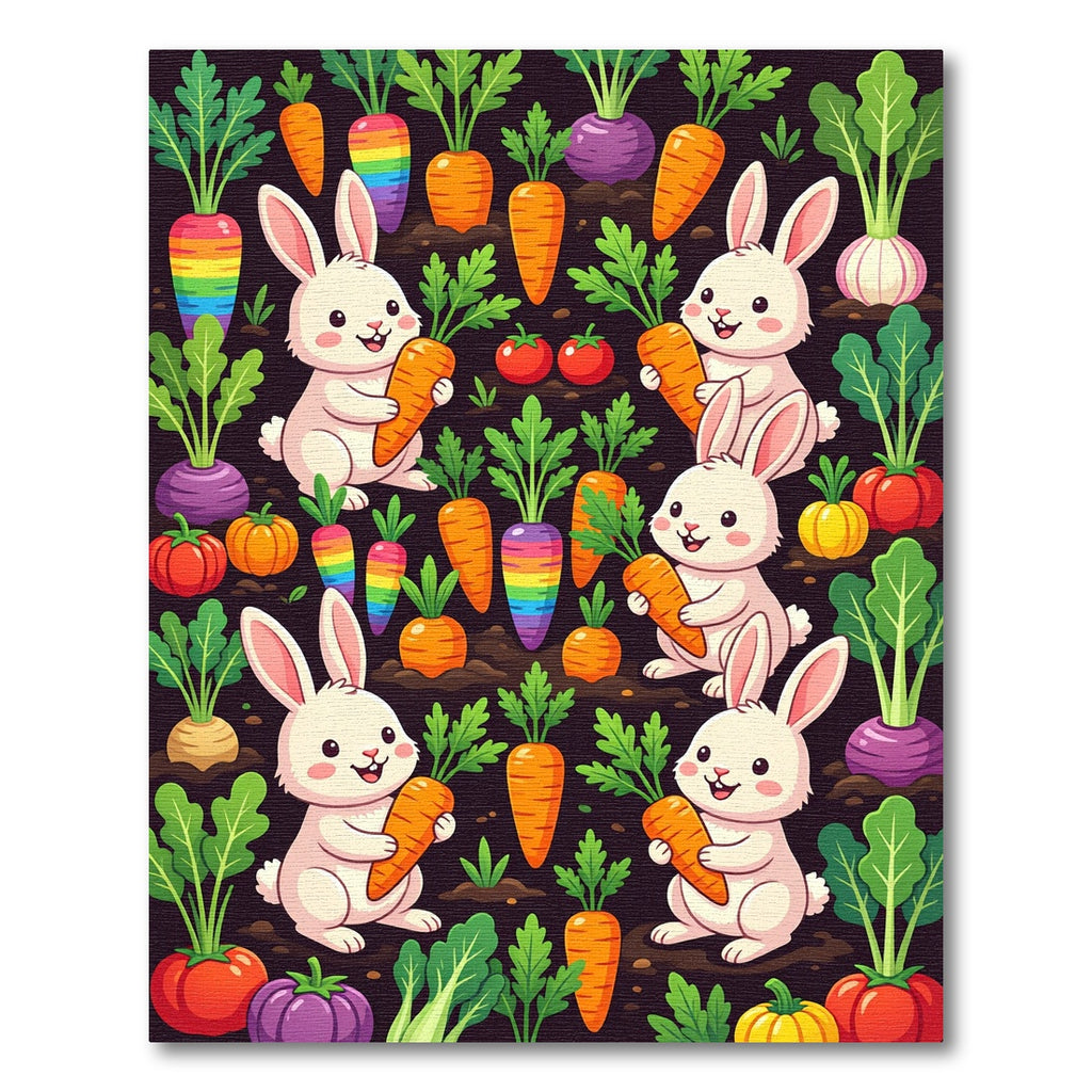 Playful Rabbit and Rainbow Carrot Garden Rug