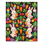Playful Rabbit and Rainbow Carrot Garden Rug