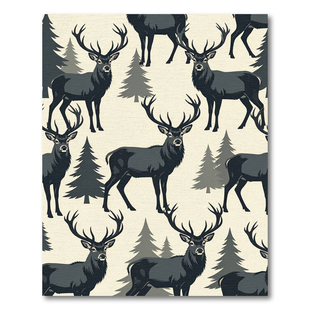 Rustic Charcoal Deer Forest Illustration Rug