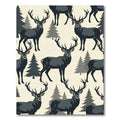 Rustic Charcoal Deer Forest Illustration Rug