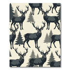 Rustic Charcoal Deer Forest Illustration Rug