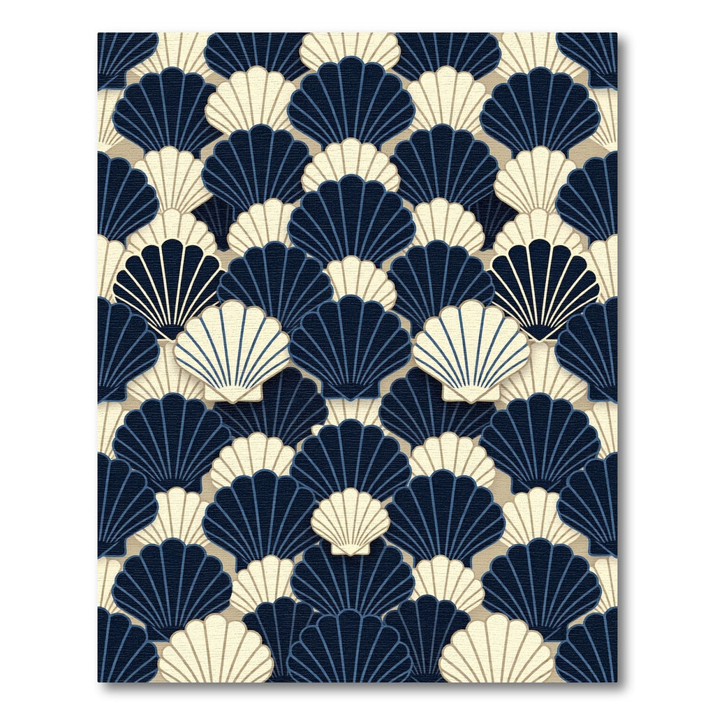 Elegant Navy and Cream Scallop Fan Rug