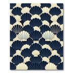 Elegant Navy and Cream Scallop Fan Rug