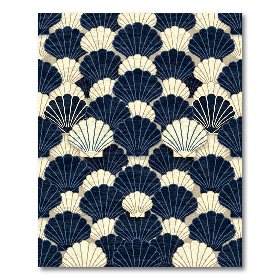 Elegant Navy and Cream Scallop Fan Rug