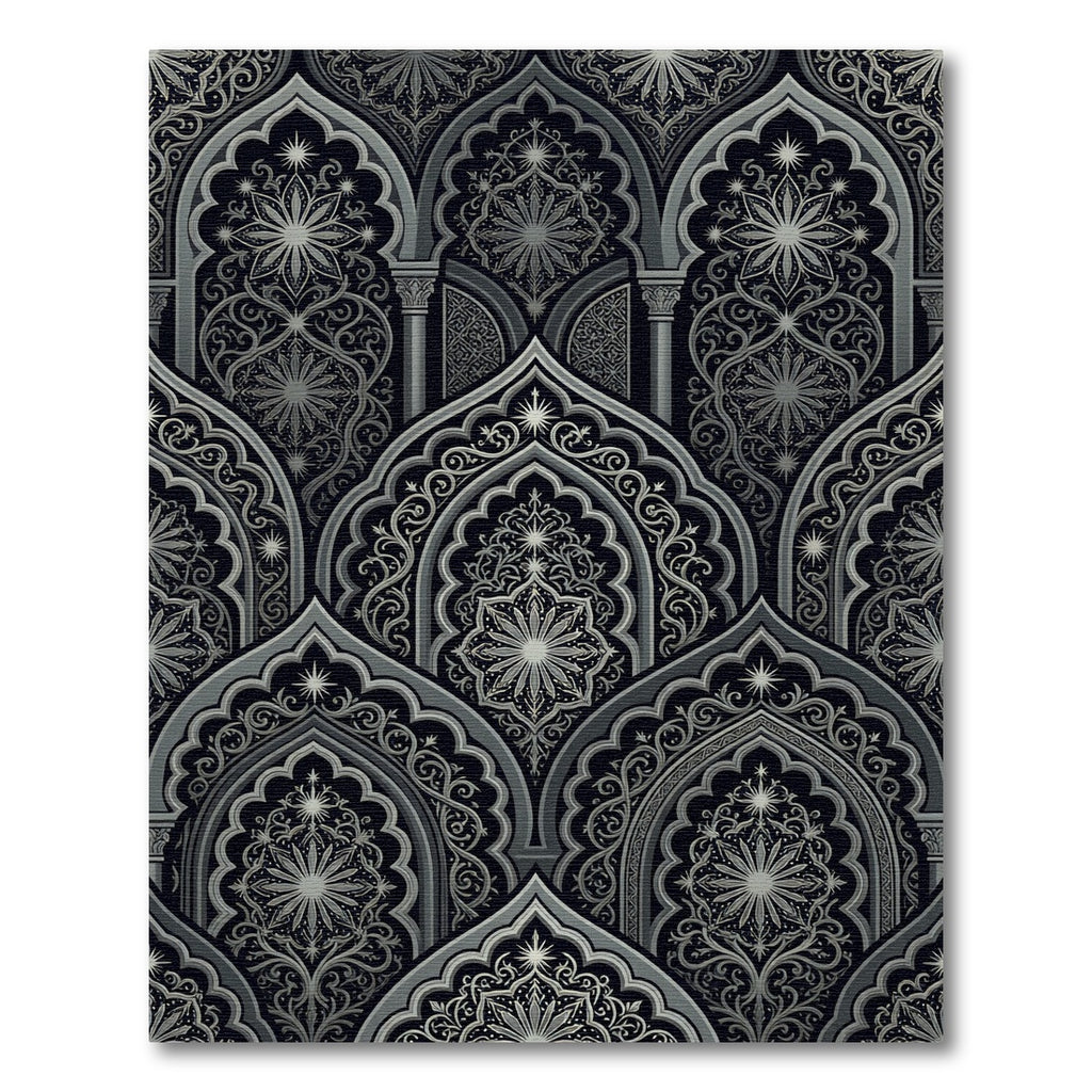 Gothic Arched Celestial Midnight Silver Tapestry Rug